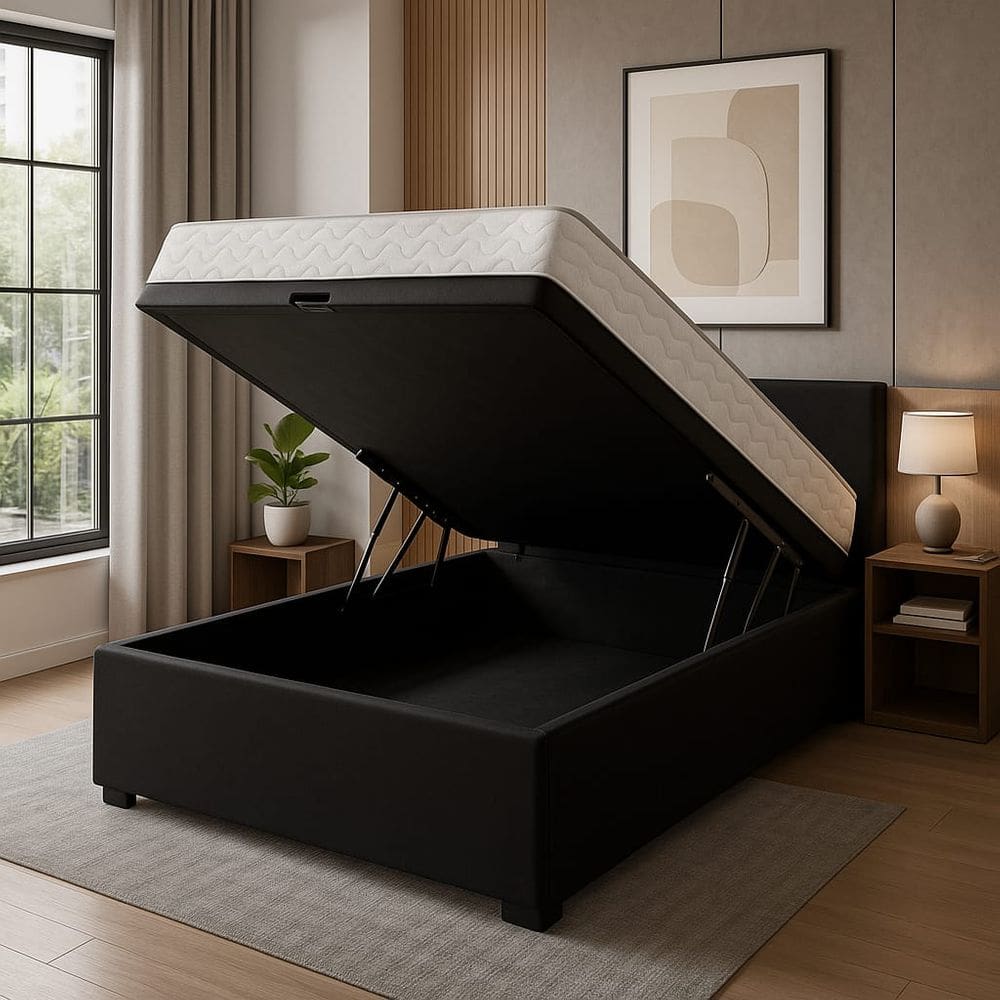 Cama Box Baú + Colchão Espuma D45 Suede Preto 22x138x188cm