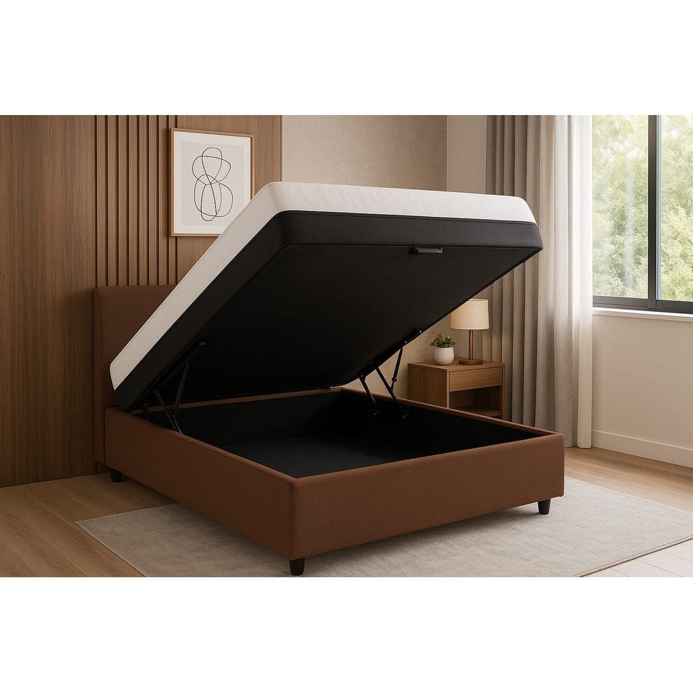 Cama Box Baú + Colchão Espuma D45 Suede Marrom 22x138x188cm