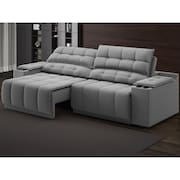 Sofá com Porta Copos Carregador USB Ret Rec Samurai 2,30m Velosuede Grafite - NETSOFAS