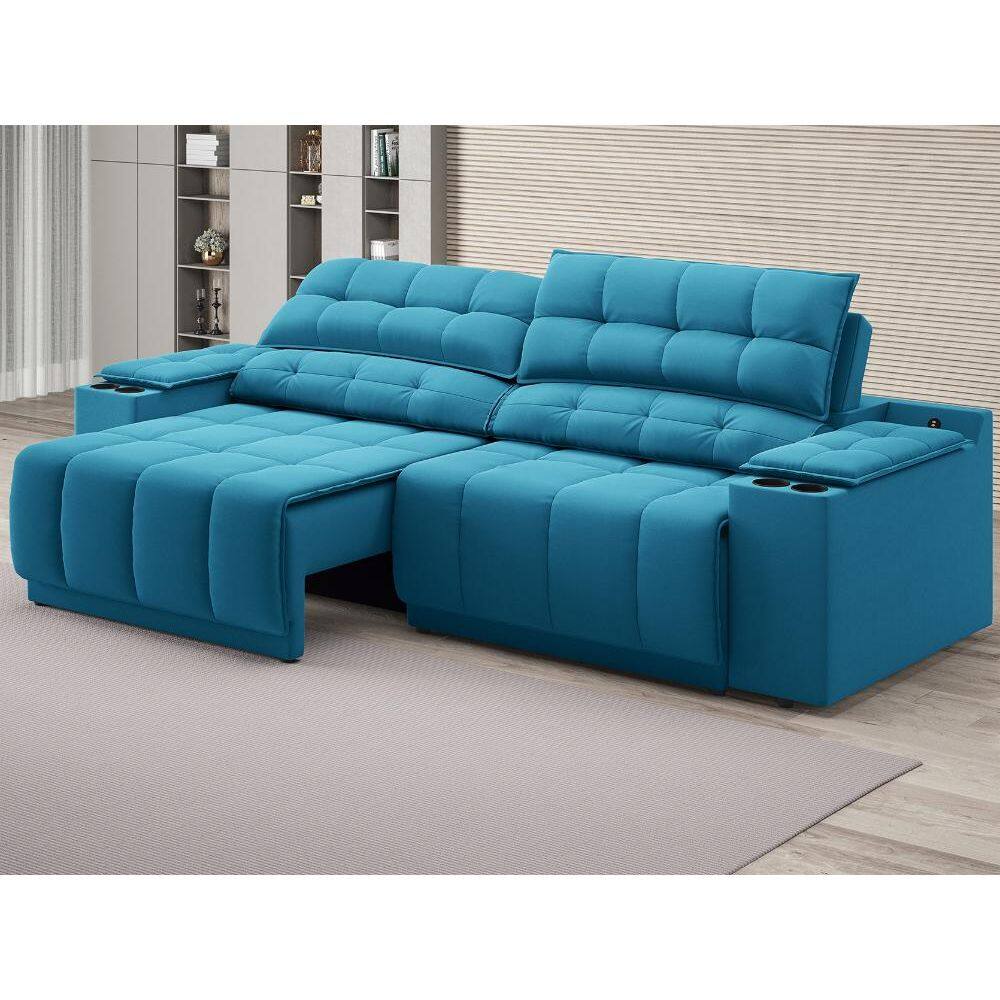 Sofá com Porta Copos Carregador USB Ret Rec Samurai 2,00m Velosuede Royal - NETSOFAS