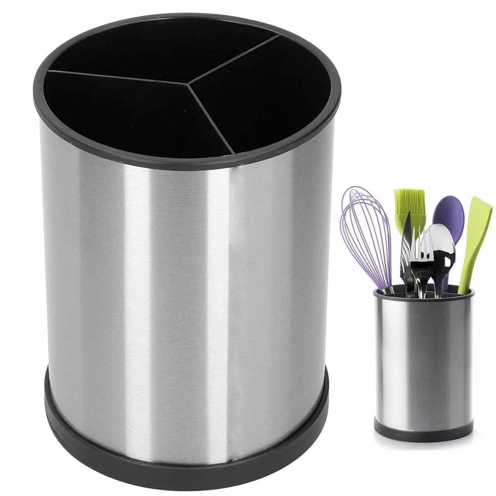 Porta Talheres Utensilios Base Giratoria Inox Escorredor Suporte de Mesa Bancada Pia Cozinha Organizaçao Resistente