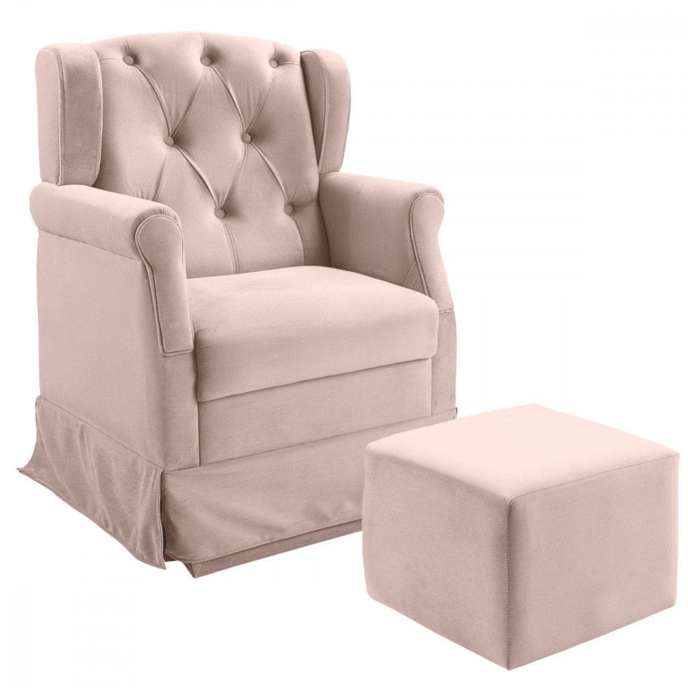 Poltrona De Amamentação Balanço Ternura Puff Veludo Rosê