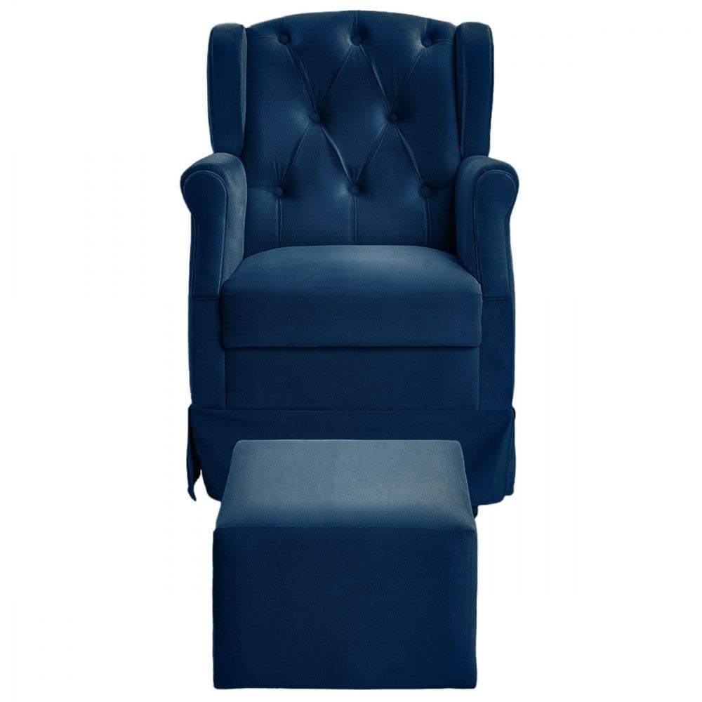 Poltrona De Amamentação Balanço Ternura Puff Veludo Azul