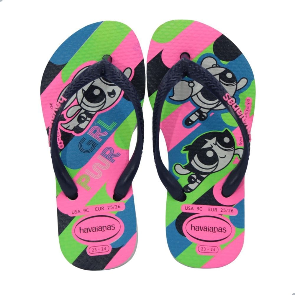 Chinelo Infantil Havaianas Kids Slim Powerpuff Meninas Super Poderosas Branco