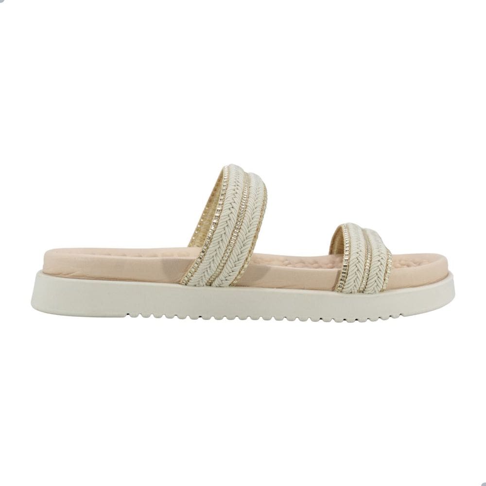 Tamanco Feminino Modare Tira Pronta Creme e Dourado