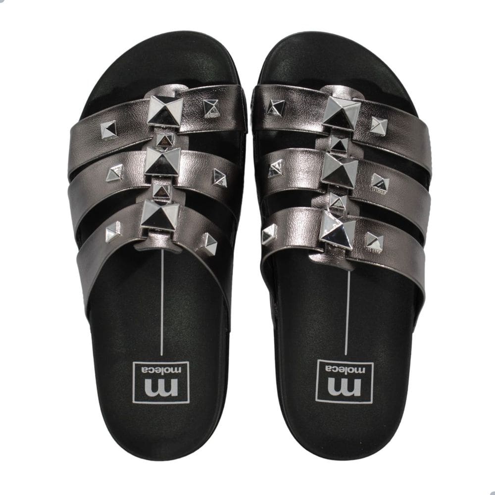 Tamanco Feminino Moleca Metalizado Premium Grafite Preto