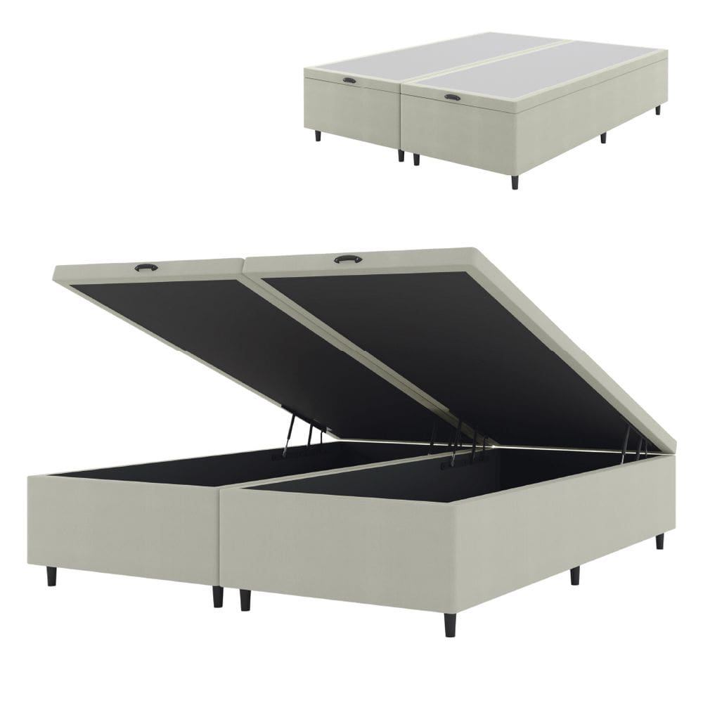 Cama Box Com Baú King 1,93m Prince Suede Bege