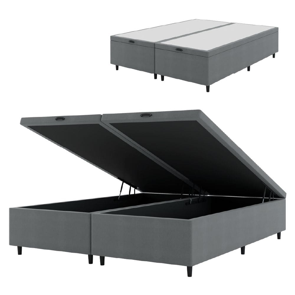 Cama Box Com Baú King 1,93m Prince Suede Cinza