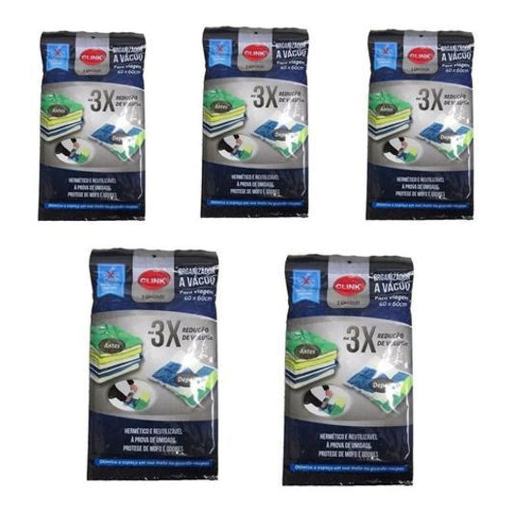 Kit 05 Organizador Saco A Vácuo 40x60 Protetor Roupa Mala