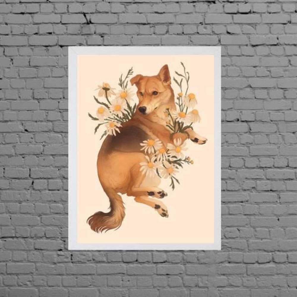 Quadro Decorativo Cão My Pet Flowers 45X34Cm - Branca