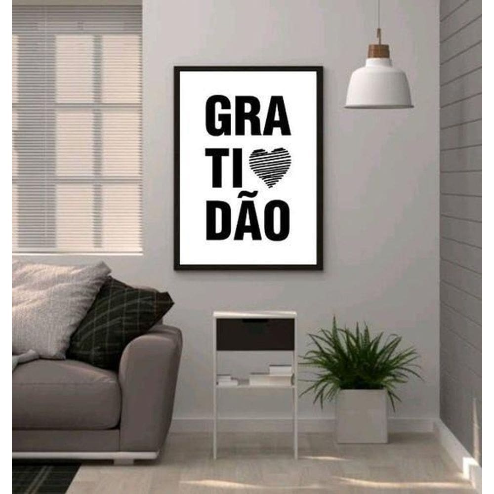 Quadro Gratidão Minimalista 60X40Cm Moldura Preta