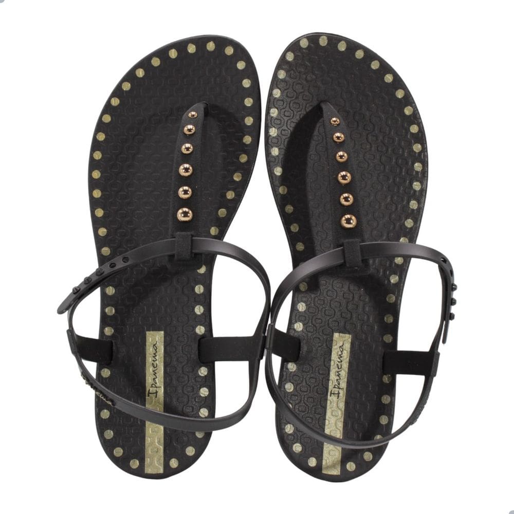 Sandália Rasteira Ipanema Class Dots Preto Ouro