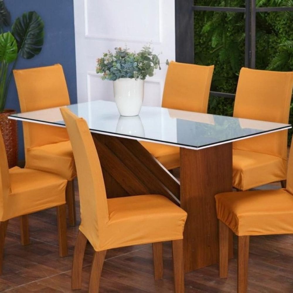 Kit Com 4 Capas P Cadeira De Jantar Malha Gel - Mostarda