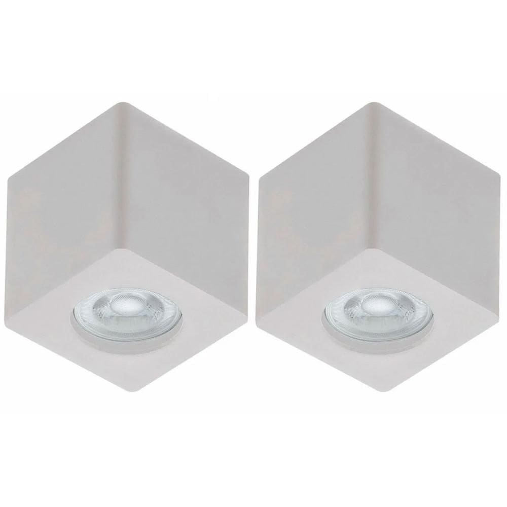 Kit 2 Spots Sobrepor Quadrado Branco MR16 Luminária Teto Beiral Zoom Baixo Dital