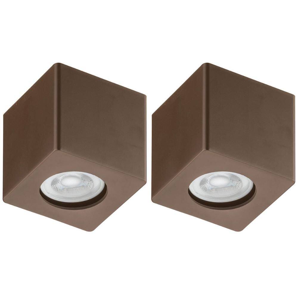 Kit 2 Spots Sobrepor Lâmpada MR16 8x8cm Quadrado Marrom Baixos Dital