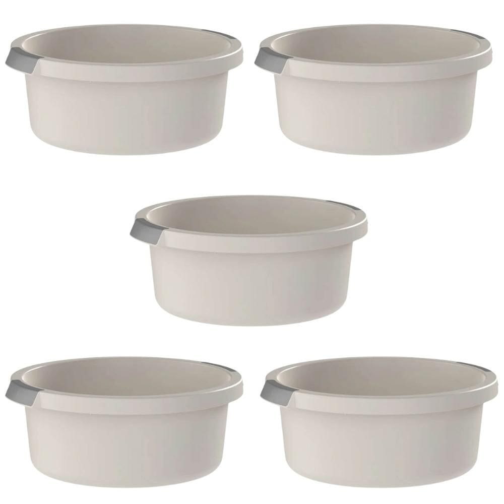 Conjunto 5 Bacias 5L Flow Pega Ergonômica Bege Resistente OU para Cozinha e Lavanderia