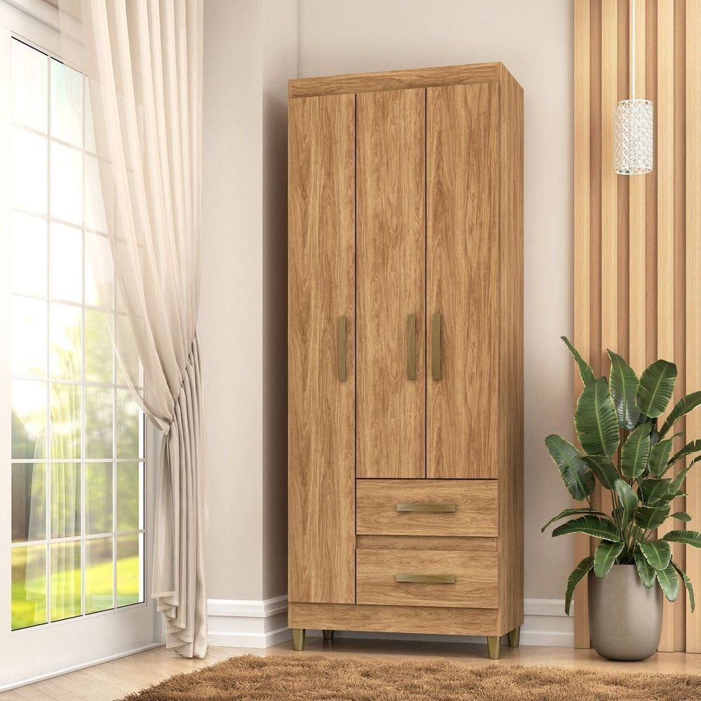 Roupeiro Porto 3 Portas 2 Gavetas 75x180x40cm Mel | Extra