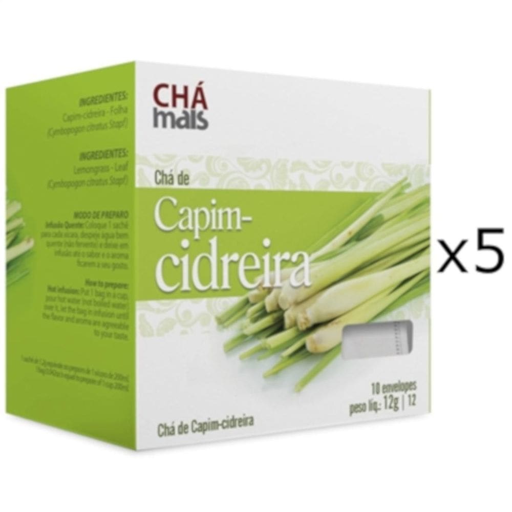 Chá Capim-Cidreira Natural Kit 5 Caixas De 10 Sachês Cada