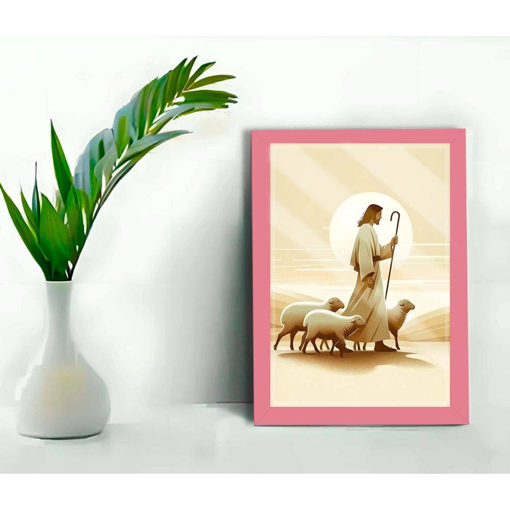 Quadro Decorativo Bom Pastor Loja Biblioteca +Vidro 33x25 A4