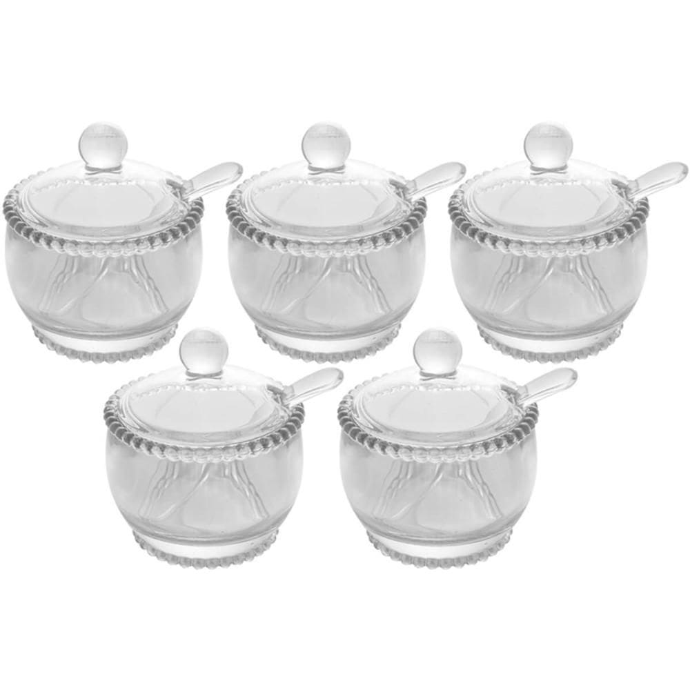 5 Açucareiros Pearl de Vidro Cristal 200ml com Colher Porta