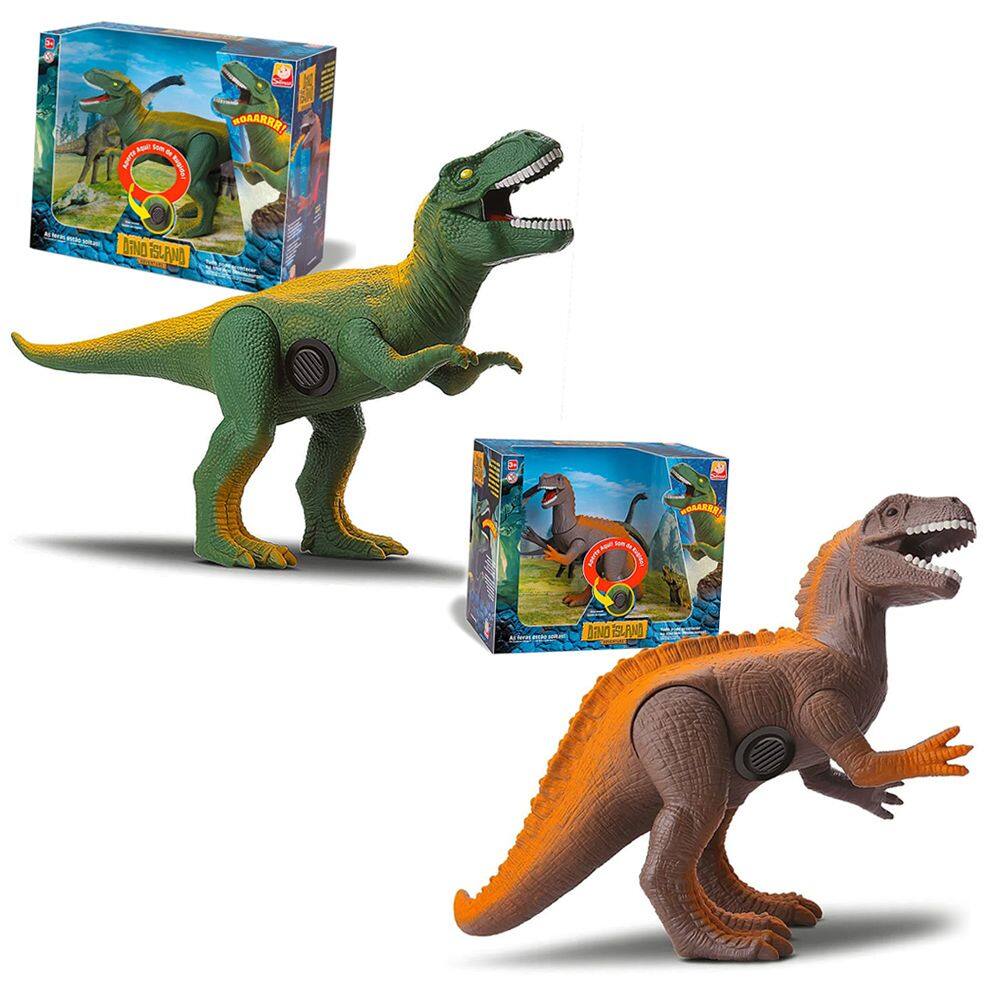 2 Dinossauro Tiranossauro Rex e Acrocantossauro Com Som 21cm