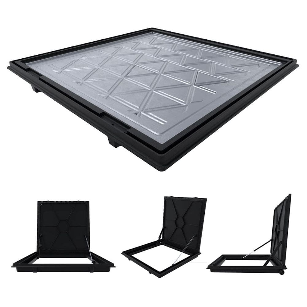 Tampa Piscina Casa Máquina 80x80 Articulada Rebaixada Preta