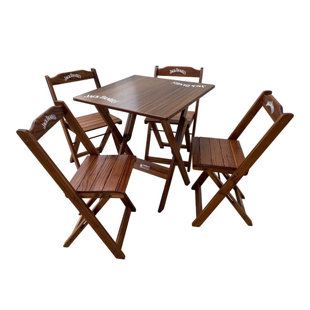 Conjunto Mesa Dobrável 60x60 com 4 Cadeiras de Madeira Personalizada Hei Imbuia - Tarimatã