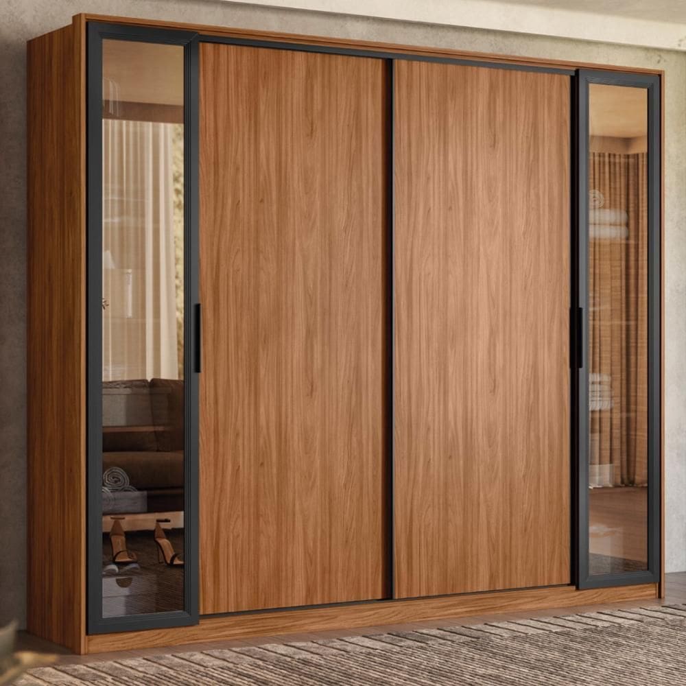 Guarda Roupa Casal 4 Portas Vidro Reflecta e 4 Gavetas Estônia