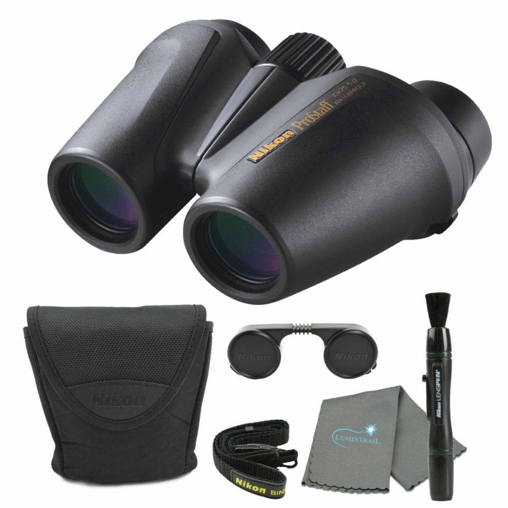 Pacote impermeável preto de binóculos Nikon PROSTAFF 10x25