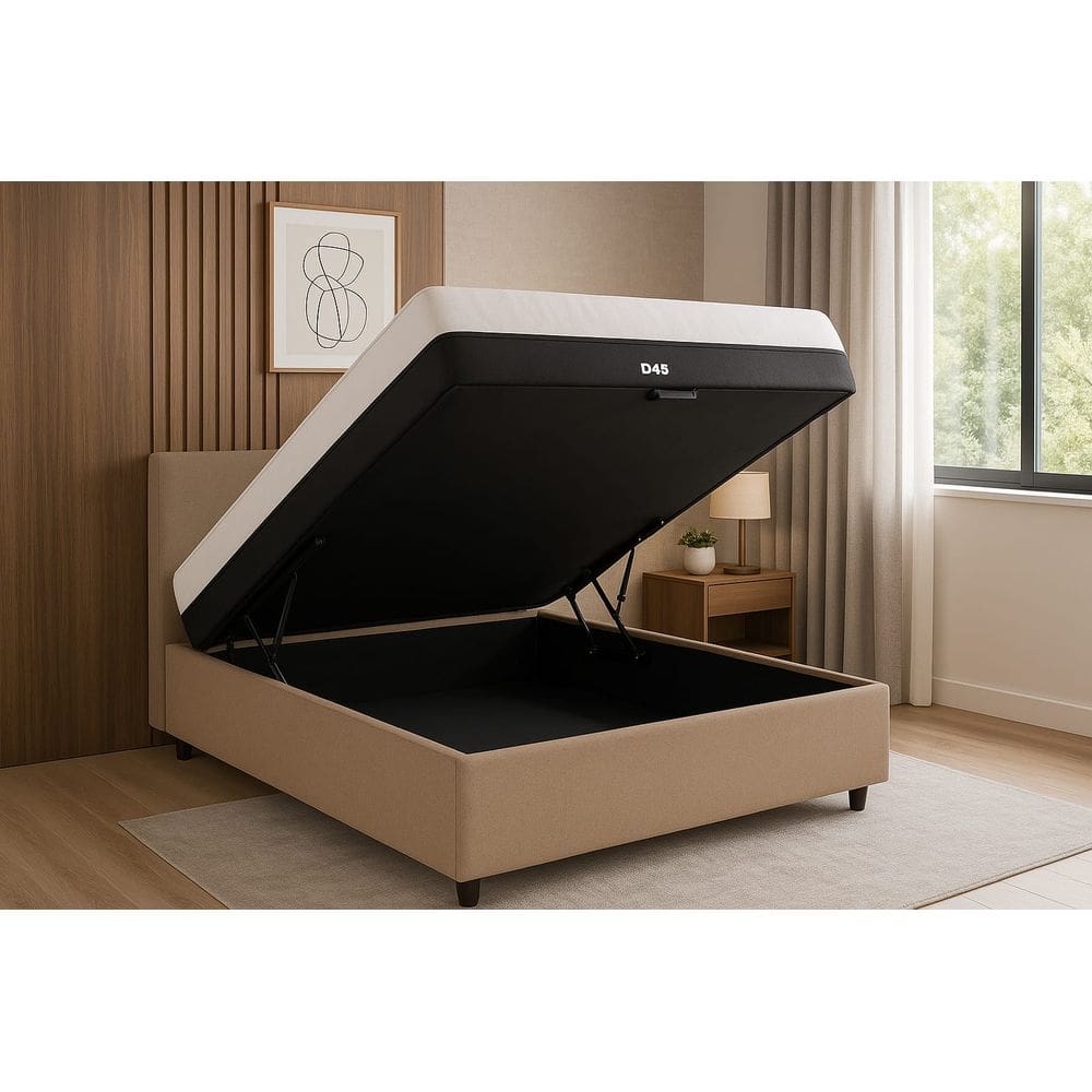 Cama Box Baú + Colchão Espuma D45 Sintético Bege 17x138x188cm