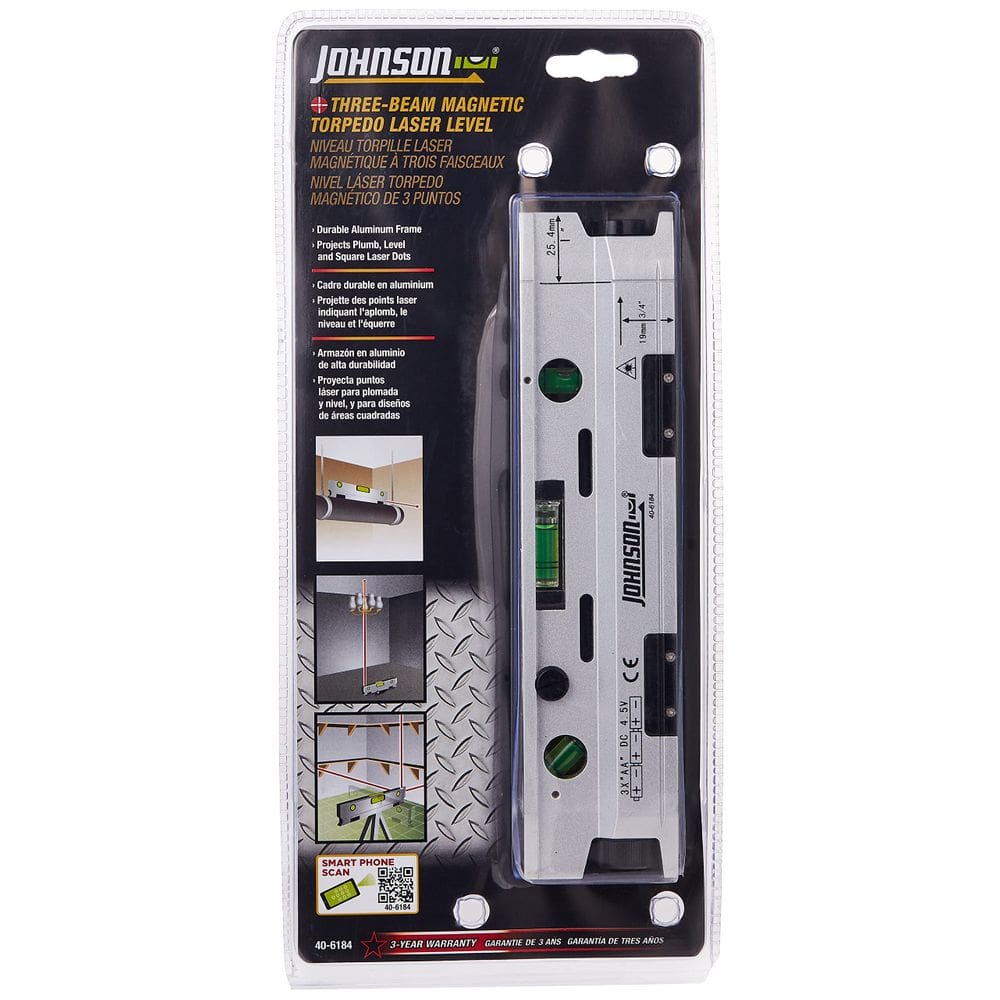 Nível de laser de torpedo Johnson Level & Tool 40-6184 prateado/preto