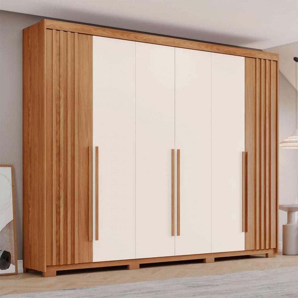 Guarda-Roupa Casal Cala 6 Portas 4 Gavetas Flex Natural/Off White - Pnr Móveis