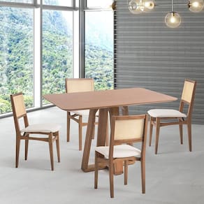 Conjunto Mesa com 4 Cadeiras Madeira Maciça Tampo Laminado Nogueira/Natural