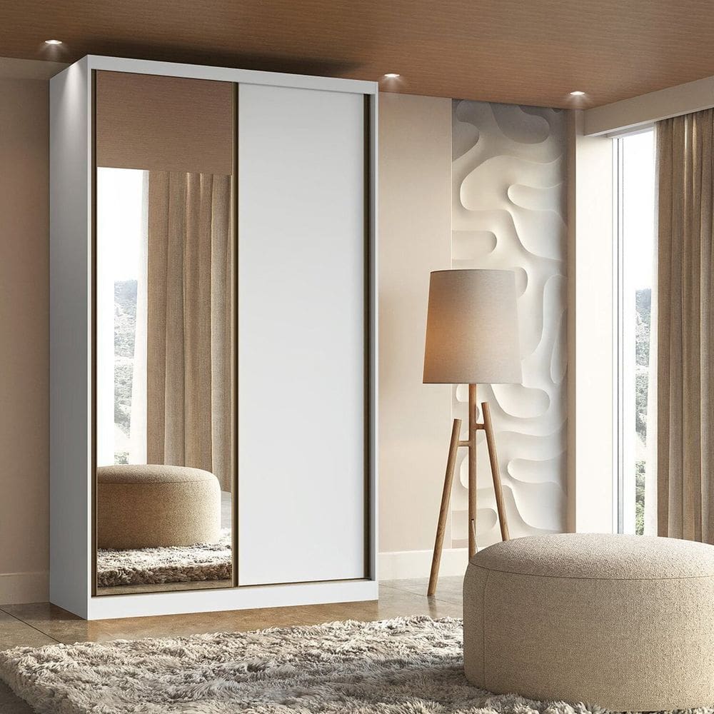 Guarda Roupa Solteiro 2 Portas 1 Espelho 138cm Branco