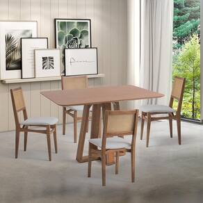 Conjunto Mesa com 4 Cadeiras Madeira Maciça Tampo Laminado Sala de Jantar Serena Nogueira