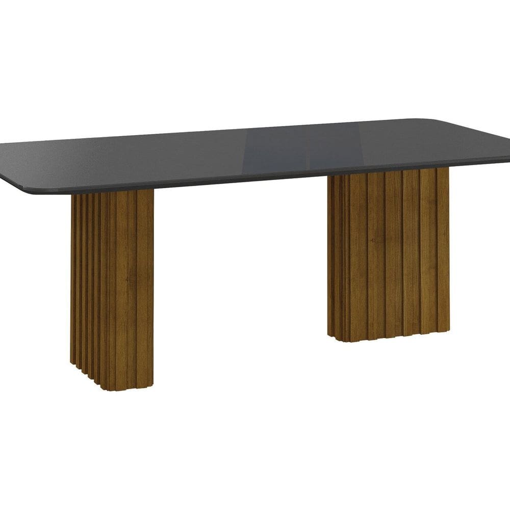Mesa para Sala de Jantar com Tampo em Vidro freijo/cinza