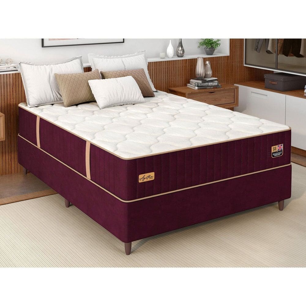 Colchão Agatha Casal 138x188x31 Cm Molas Ensacadas Bordô