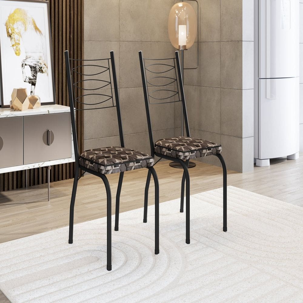 Kit com Duas Cadeiras de Cozinha 262 Preto/ Mosaico Palha