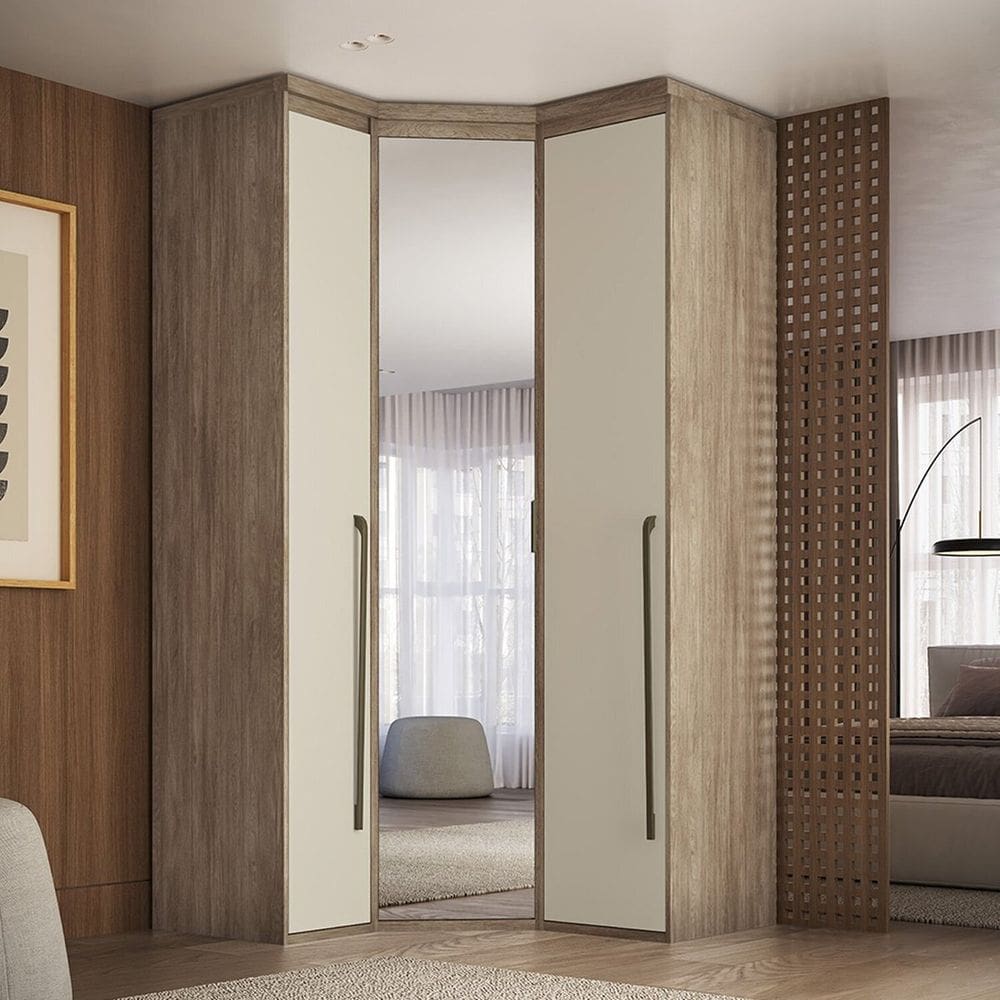 Guarda-roupa de Canto Obliquo Espelho 3 Portas Mdf Lotus