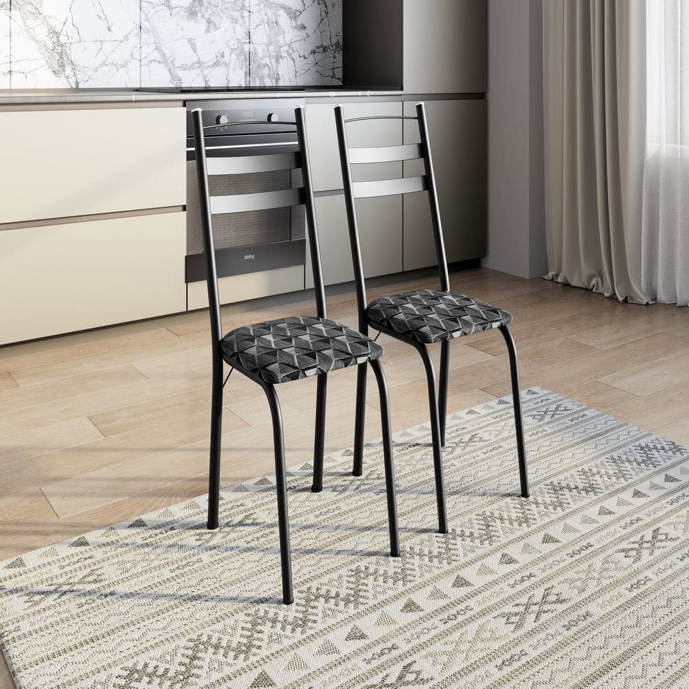 Kit com Duas Cadeiras de Cozinha 061 Preto/ Mosaico Silver