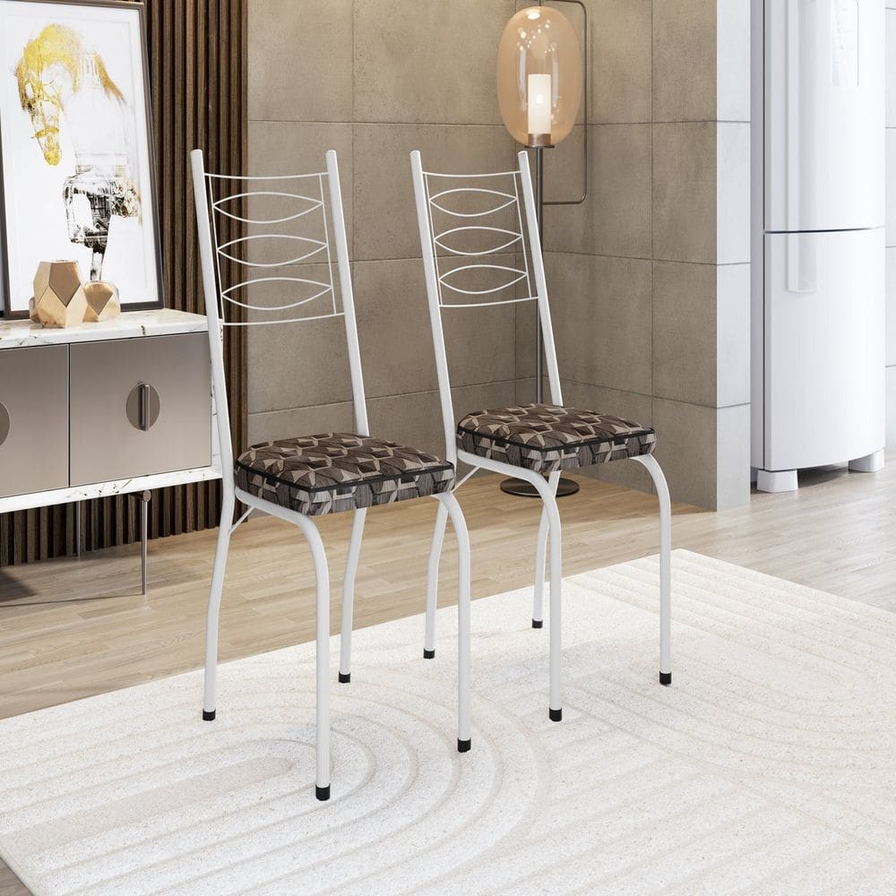 Kit com Duas Cadeiras de Cozinha 262 Branco/ Mosaico Palha