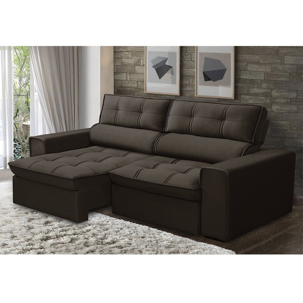 Sofá Retrátil e Reclinável 3 Lugares 180cm Marrom