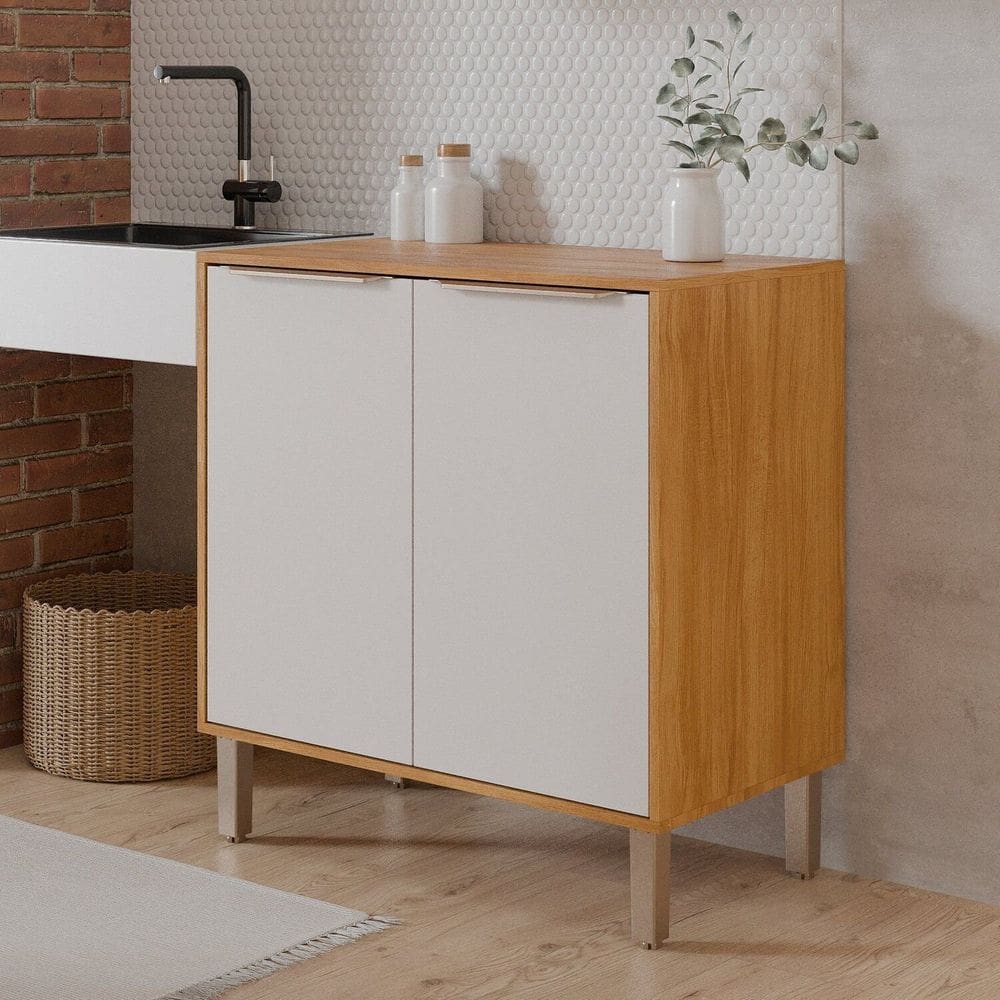 Balcão 80 Cm com Tampo 2 Portas Inspirar e Transformar Cinamomo/Branco