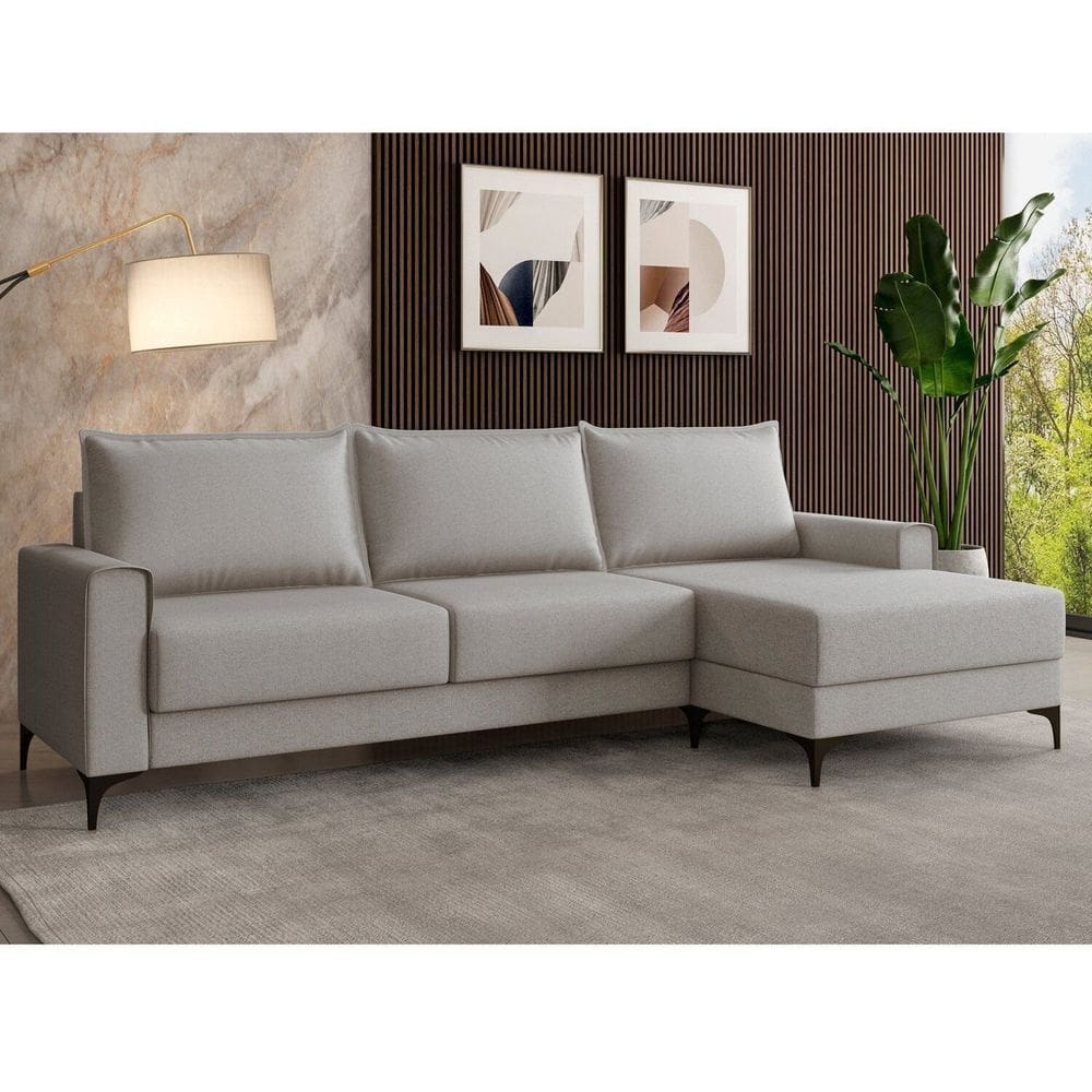 Estofado 3 Lugares com Chaise Lado Direito Bege