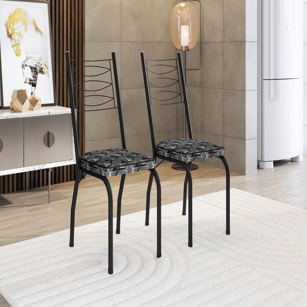 Kit com Duas Cadeiras de Cozinha 262 Preto/ Mosaico Silver