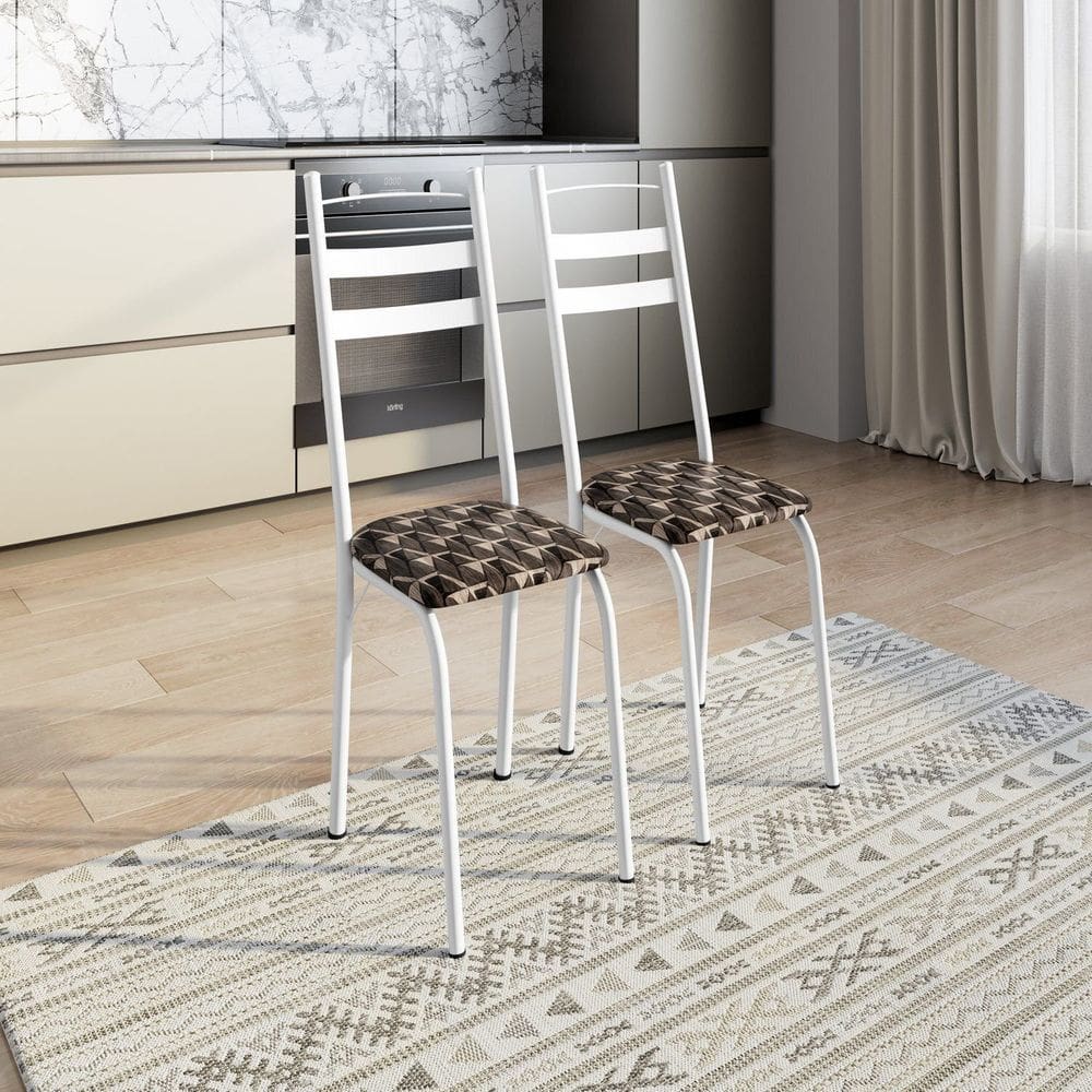 Kit com Duas Cadeiras de Cozinha 92cm X 41cm X 34cm Branco/ Mosaico Palha