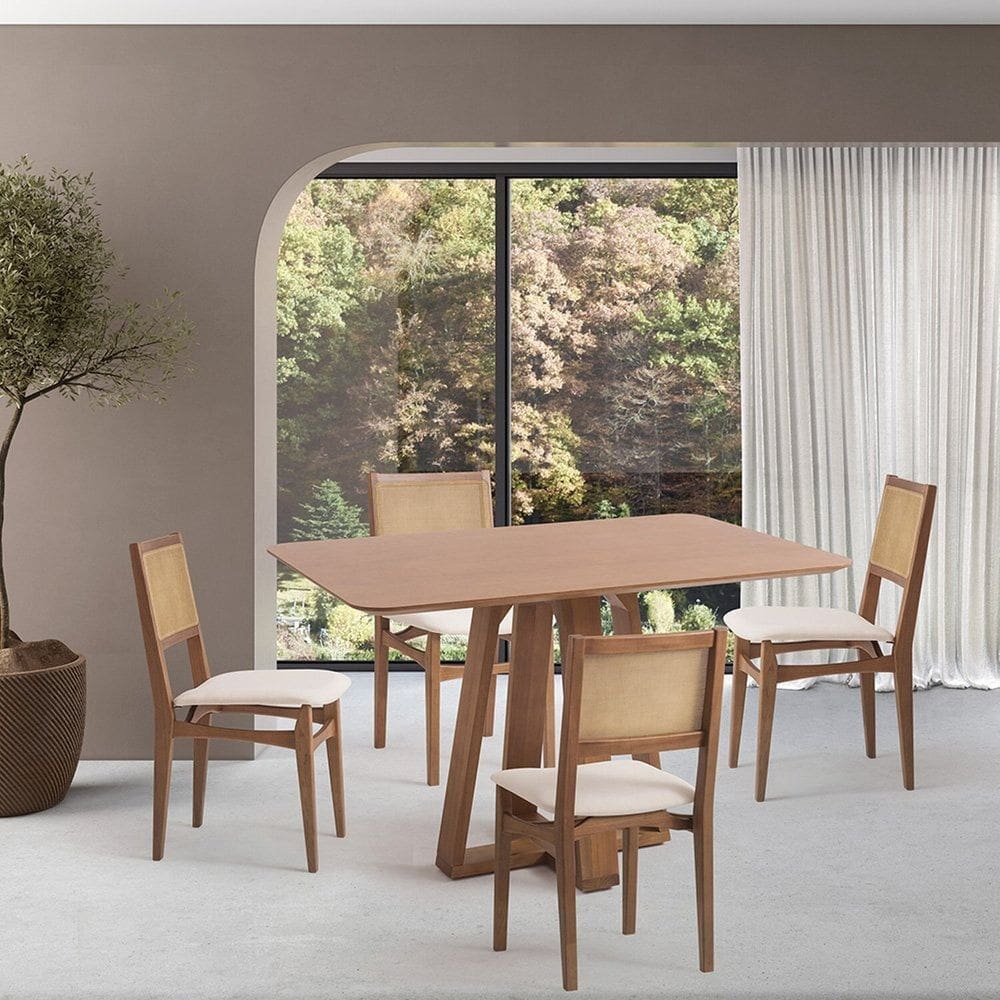 Conjunto Mesa com 4 Cadeiras Madeira Maciça Tampo Laminado Sala de Jantar Serena Nogueira