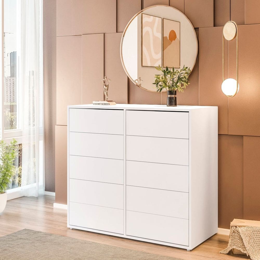 Cômoda para Quarto com 10 Gavetas 90x90cm Melinda Branco