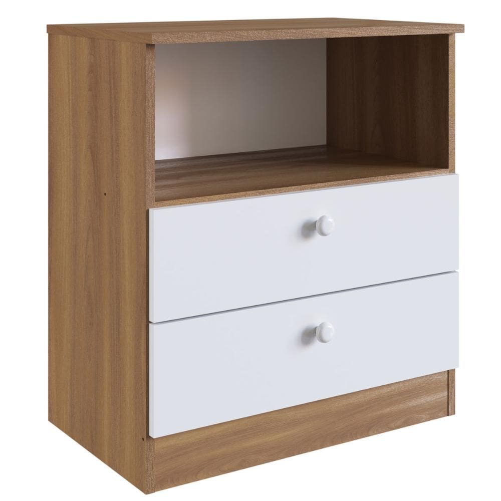 Cômoda Infantil com 2 Gavetas e Nicho Nogal com Branco