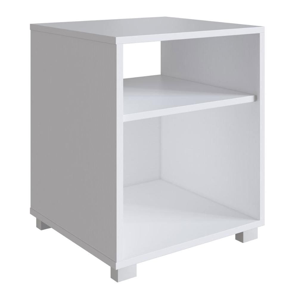 Mesa de Cabeceira Siena Branco com Prateleira e Nicho